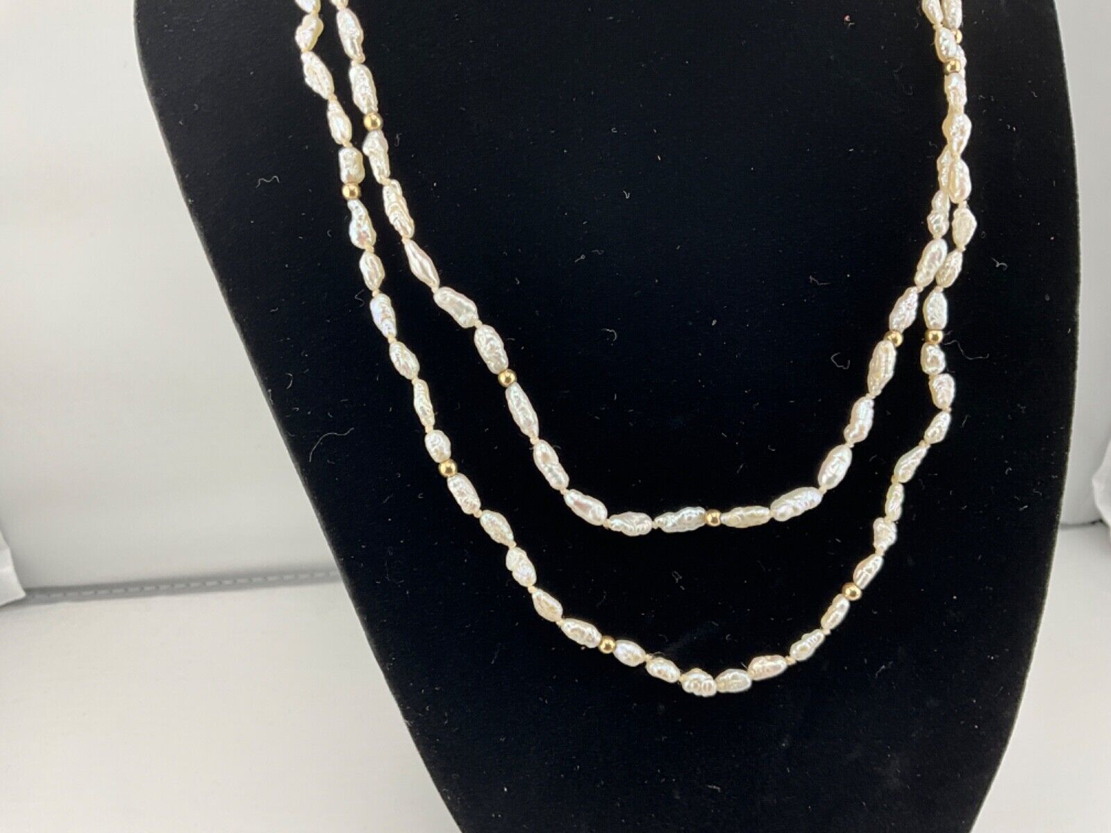 Vintage 34”  Freshwater Rice Pearl Necklace Gold … - image 2