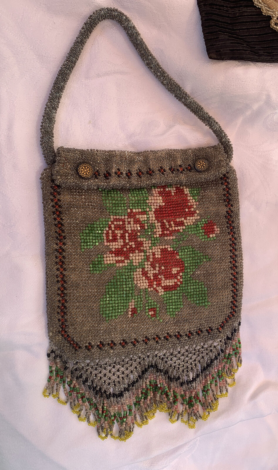 Antique Micro Beaded Victorian Purse w/Fringe  w/… - image 1