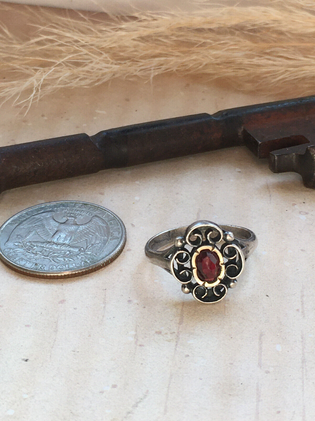 Antique German Solid Silver 835 & Red Garnet Bohe… - image 2