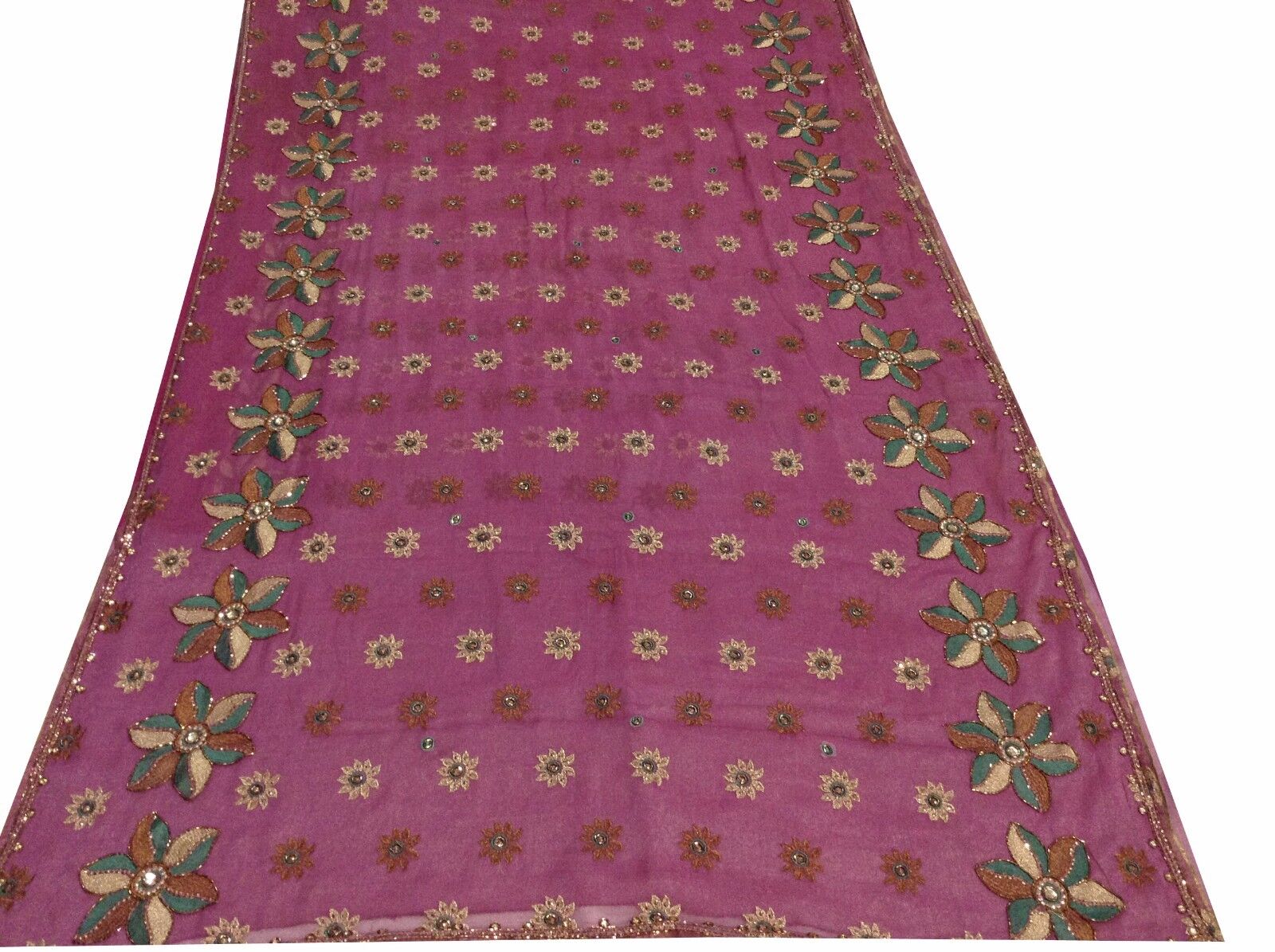 Om Vintage Indian Sari Georgette Hand Beaded Purp… - image 6