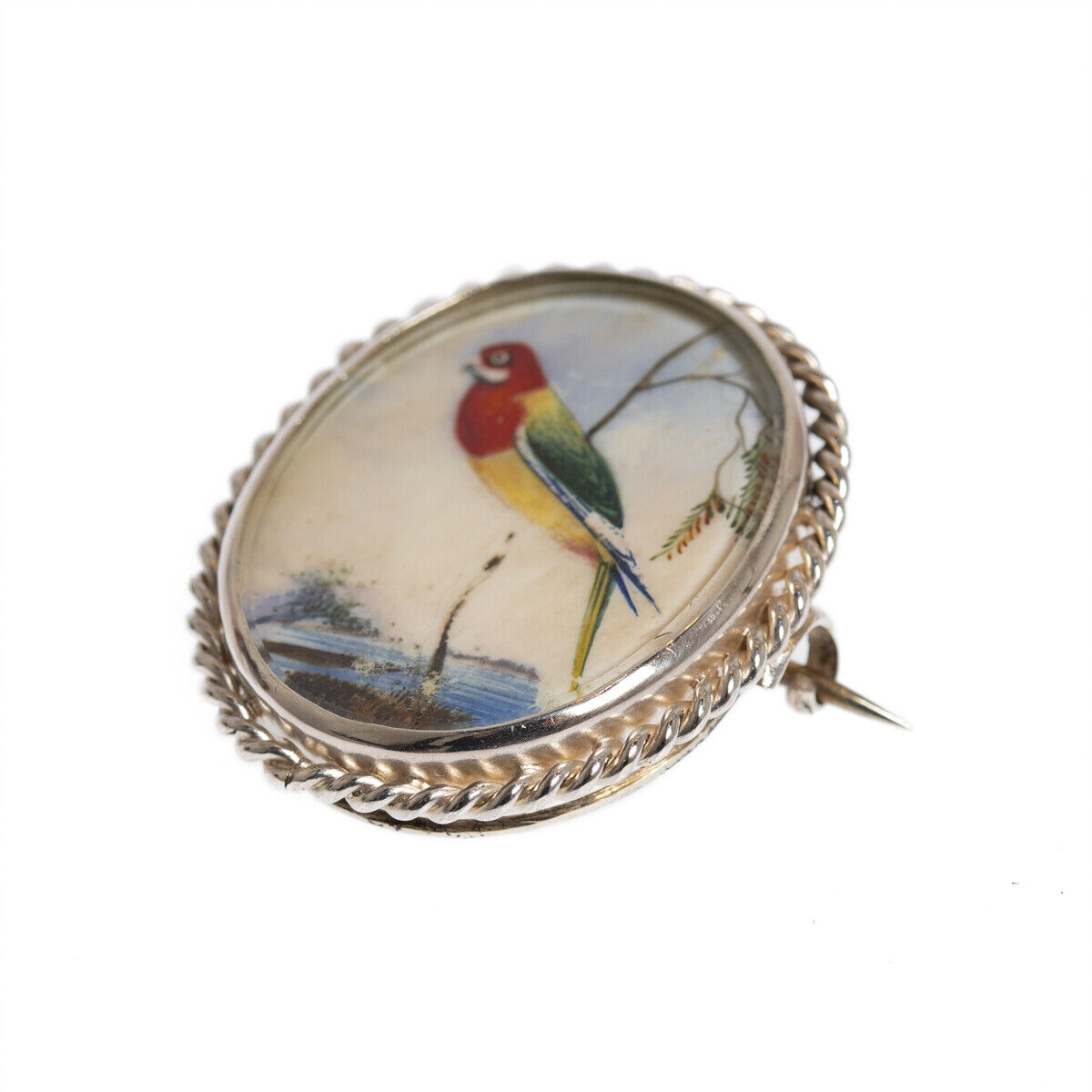 925 Silver Brooch - Hand Painted Exotic Bird Mini… - image 3