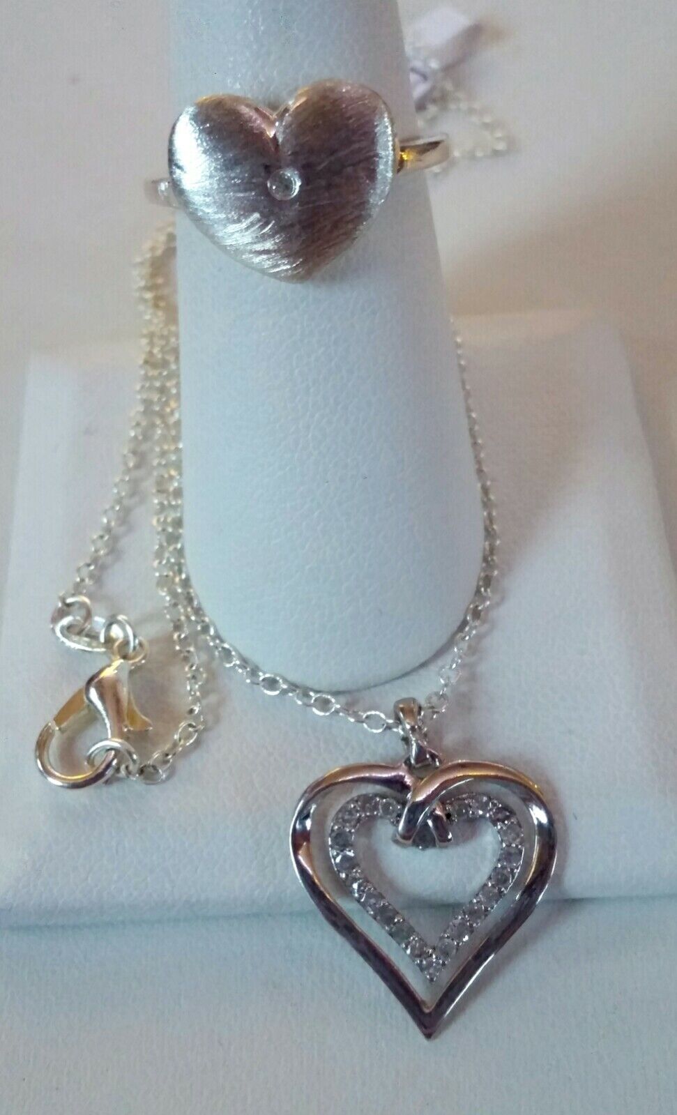 HEART SET! Genuine Diamond Heart Necklace & Ring … - image 1