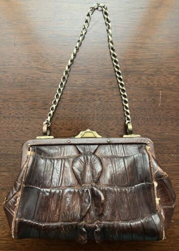 ANTIQUE 1900s Edwardian-Style Alligator Handbag/S… - image 1