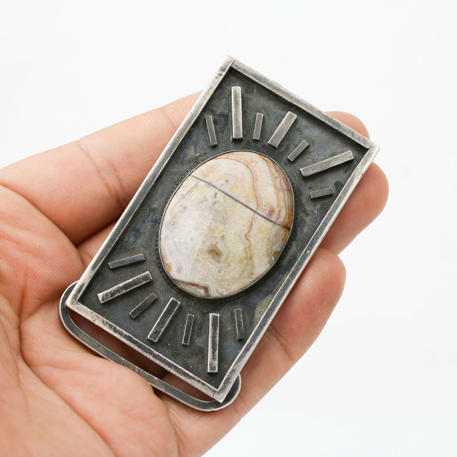 Stunning Vintage Modernist Sterling Silver Jasper… - image 4