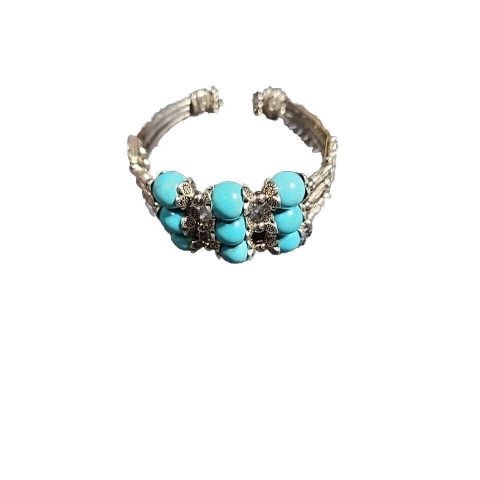 Women Turquoise Bead Bracelet 3-Ply Tibetan Silve… - image 4