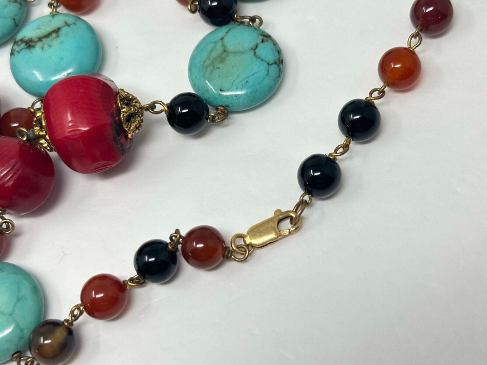 Vintage 14k Gold-Filled Blue Turquoise Red Coral … - image 8