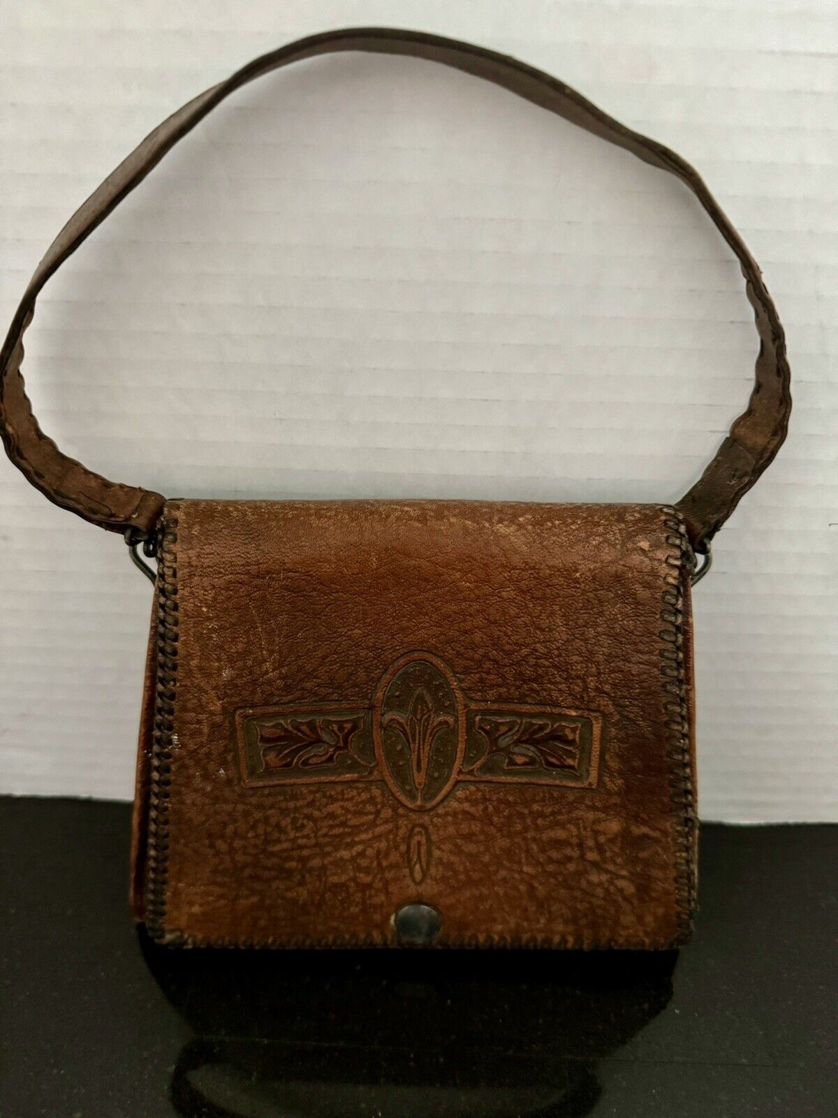 Antique 1920s Small Brown Leather Purse With Tool… - image 2