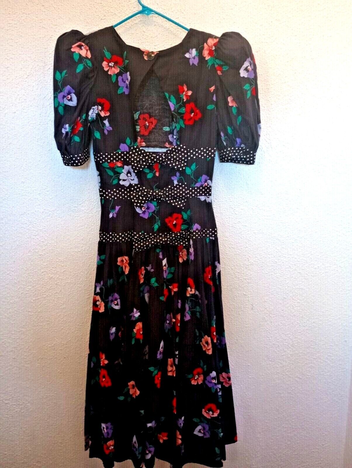 Vtg 80s Leslie Lucks Floral Maxi Dress Vneck Drop… - image 3