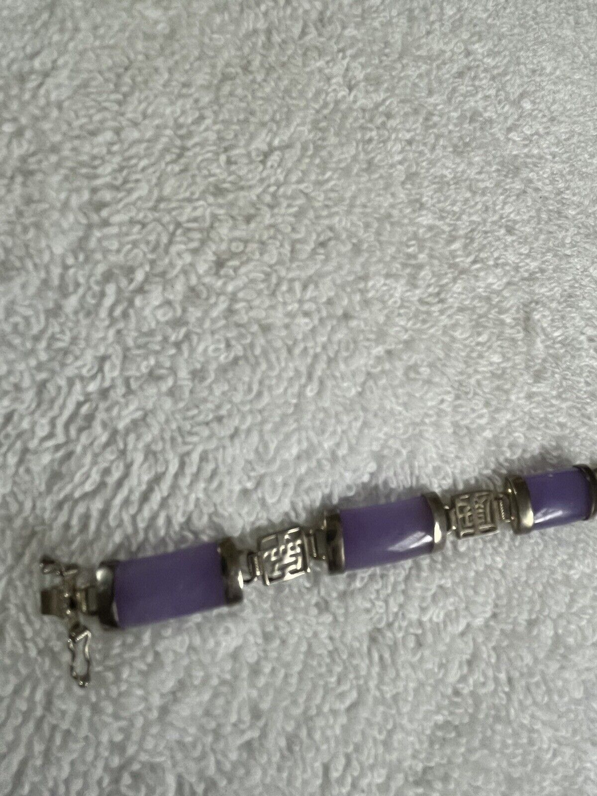 Vintage sterling silver 925 Purple Jade Bracelet - image 4