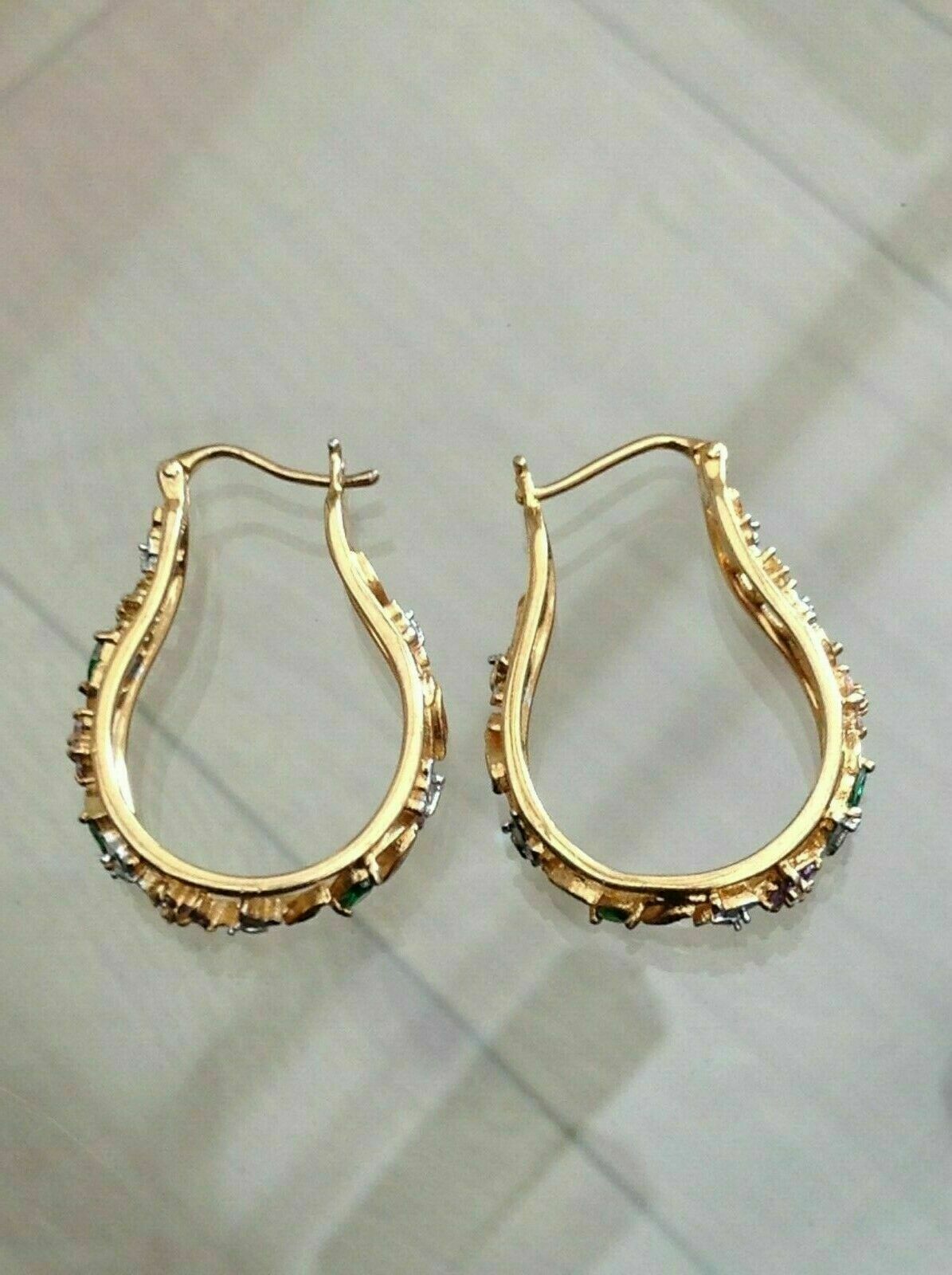 Elegant Oval Gold Ring Shaped Earrings Emerald St… - image 6