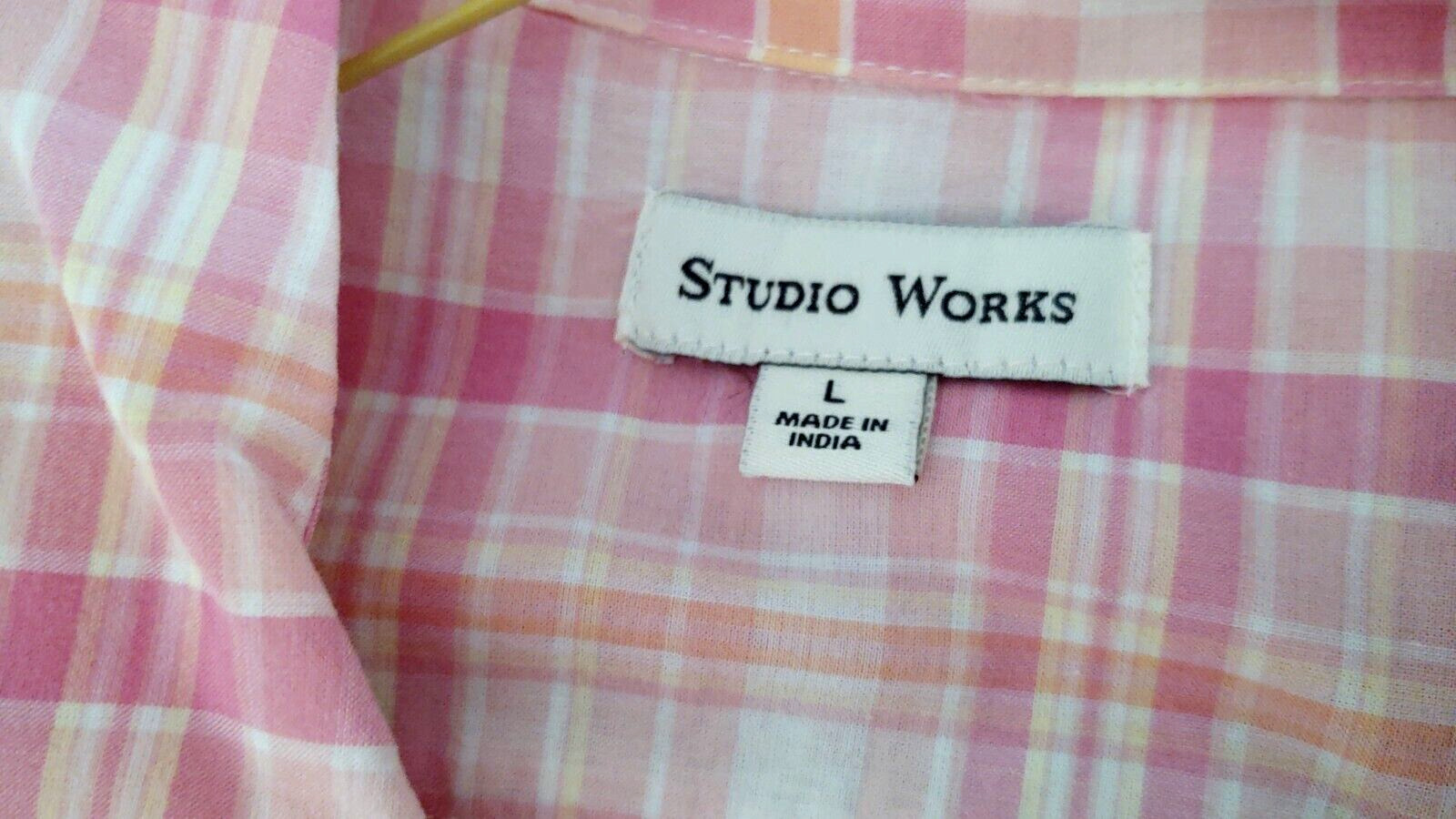 WOMANS PINK PLAID BUTTON DOWN BLOUSE - image 3