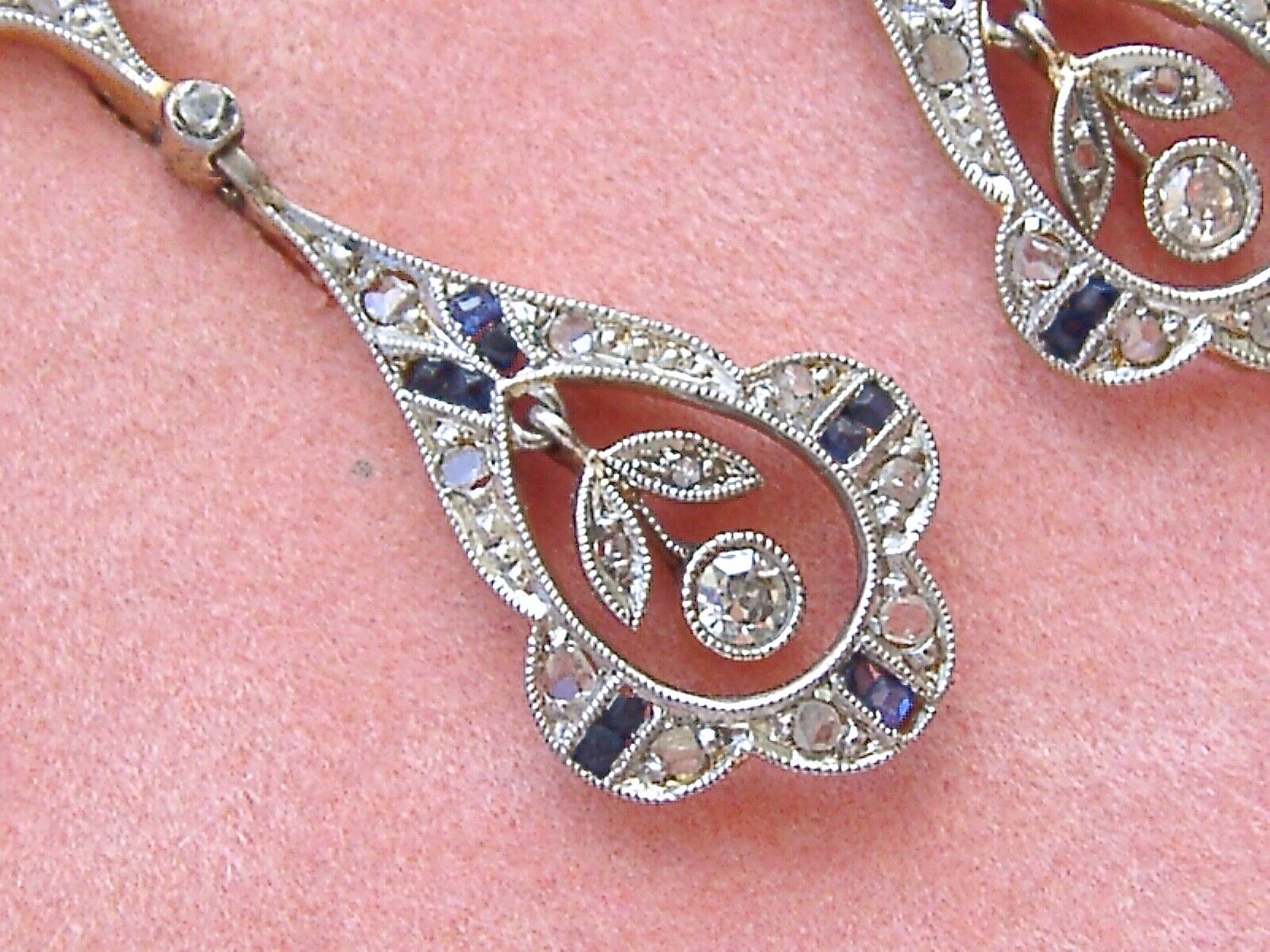 ANTIQUE ART DECO .27ctw DIAMOND SAPPHIRE PLATINUM… - image 2