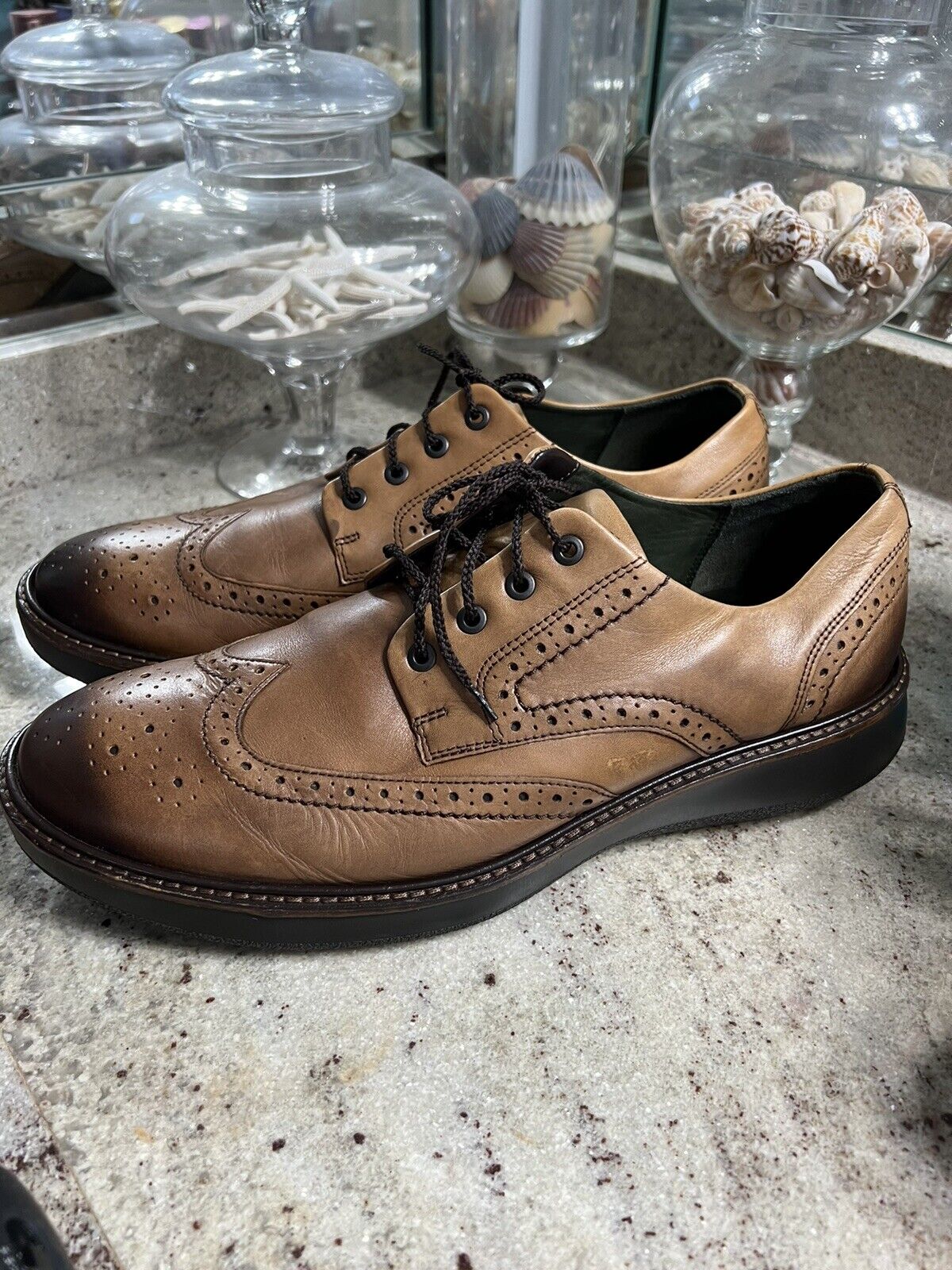 Ecco Tan Brogue Wingtip Oxford Shoes Tan Brown EU… - image 4