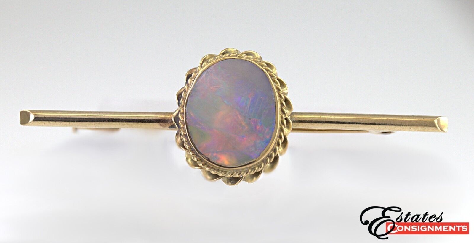 Black Opal, 10K Yellow Gold Bar Brooch - image 1