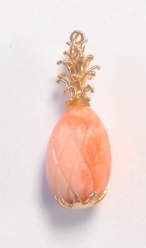 Angel Skin Coral Carved PIneapple 14K Yellow Gold… - image 1