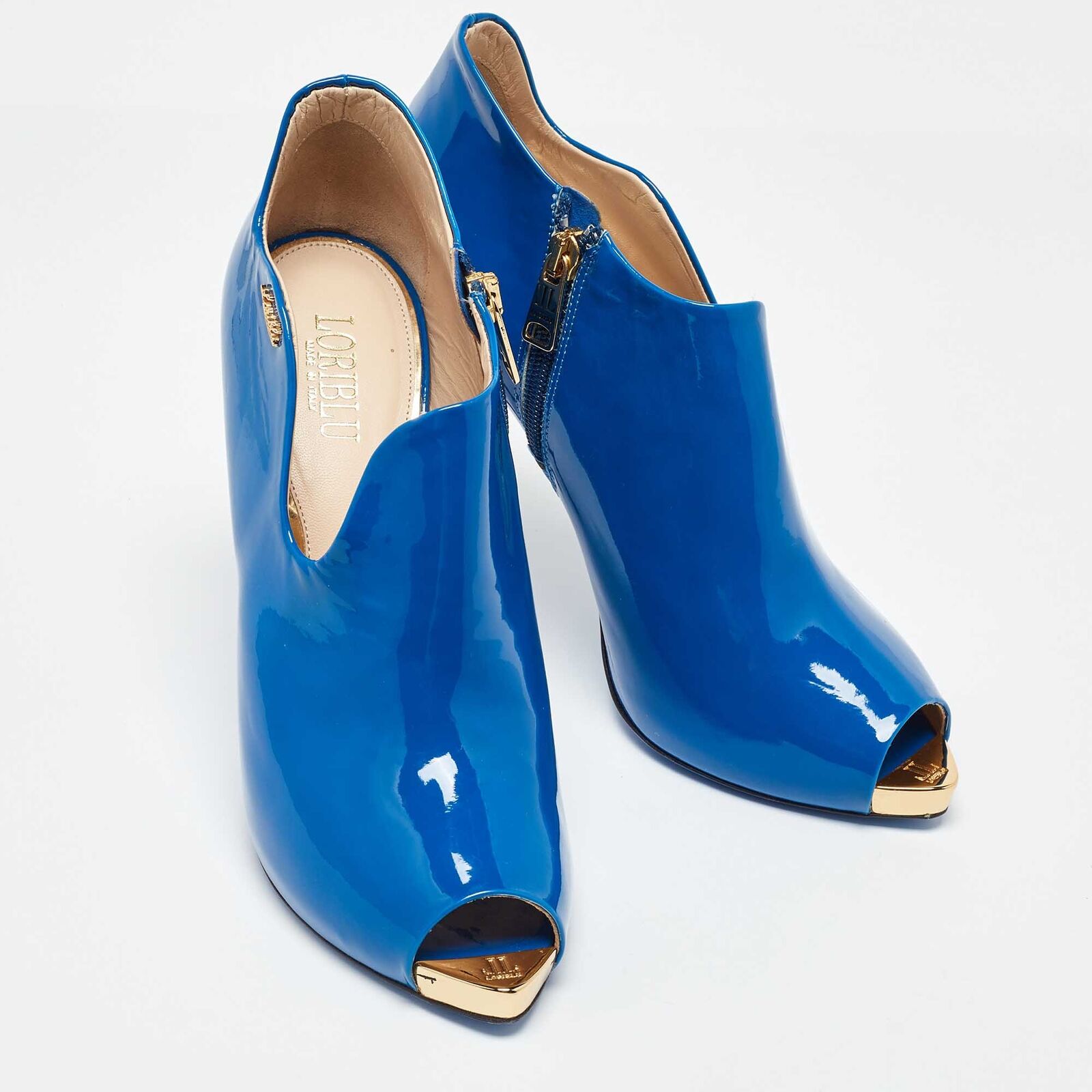 Loriblu Blue Patent Leather Peep Toe Pumps 39 - image 4