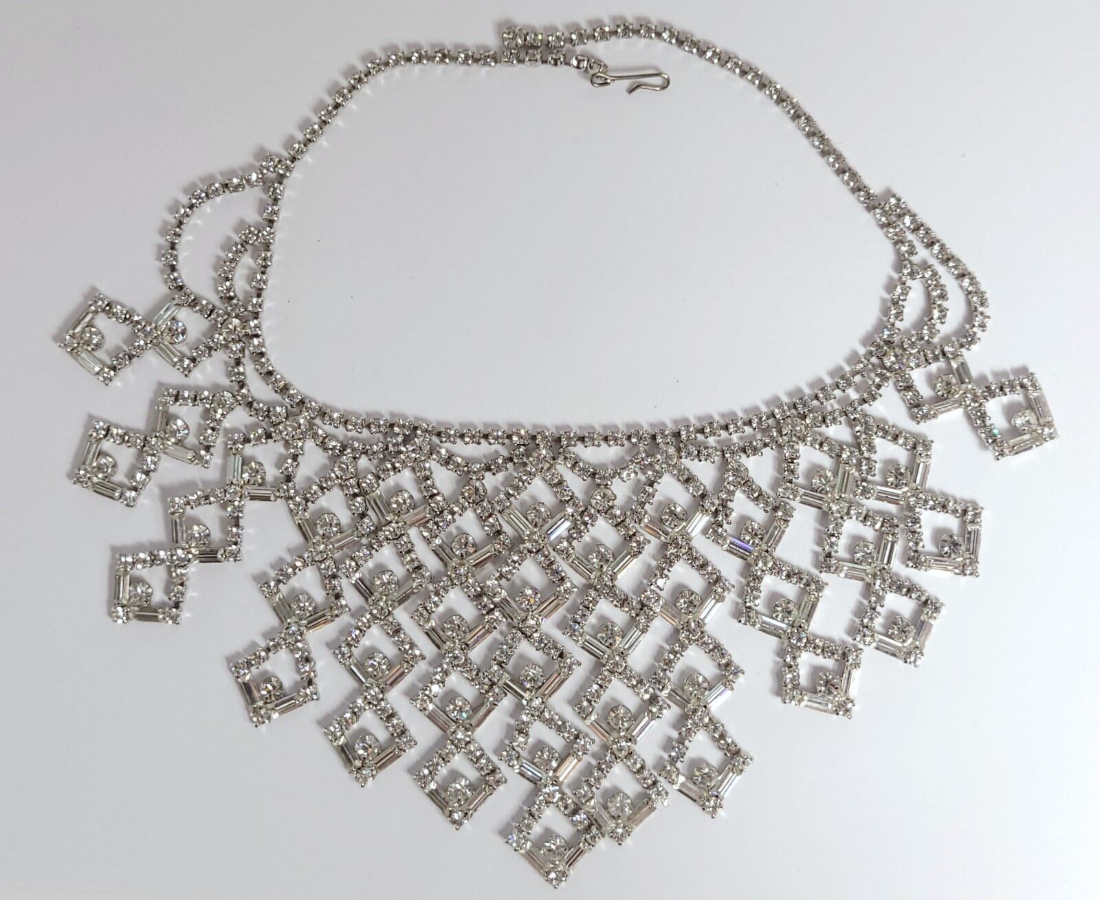 Clear Rhinestone Bib Necklace vintage statement - image 2