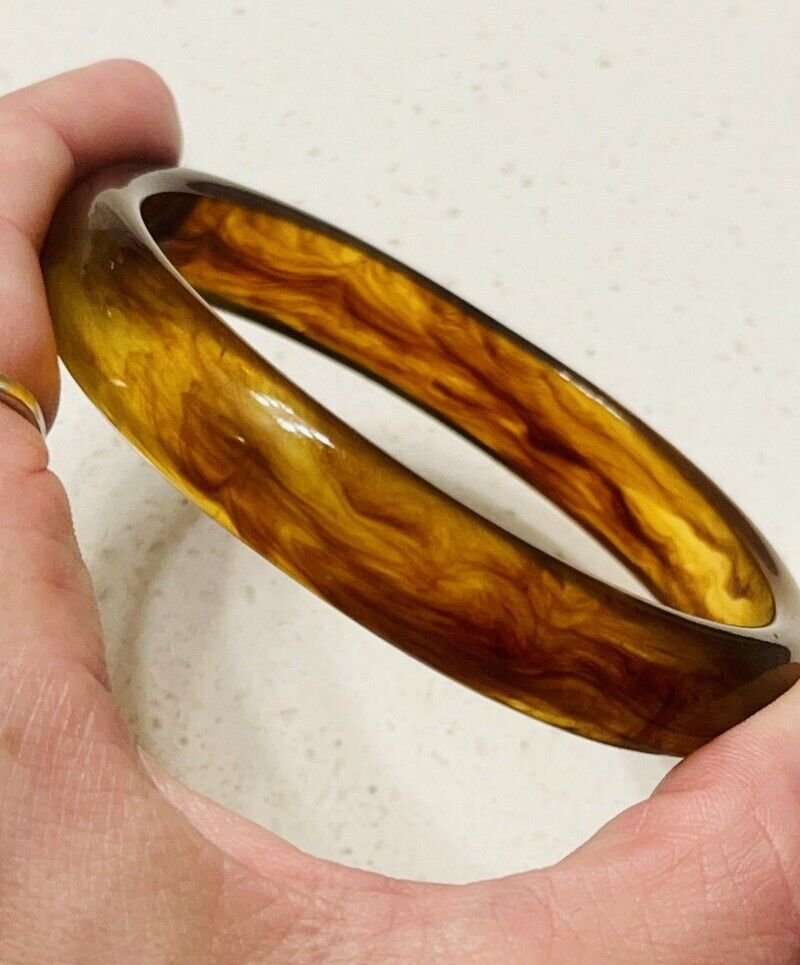 True Vintage Amber & Root beer Swirled Lucite Ban… - image 9