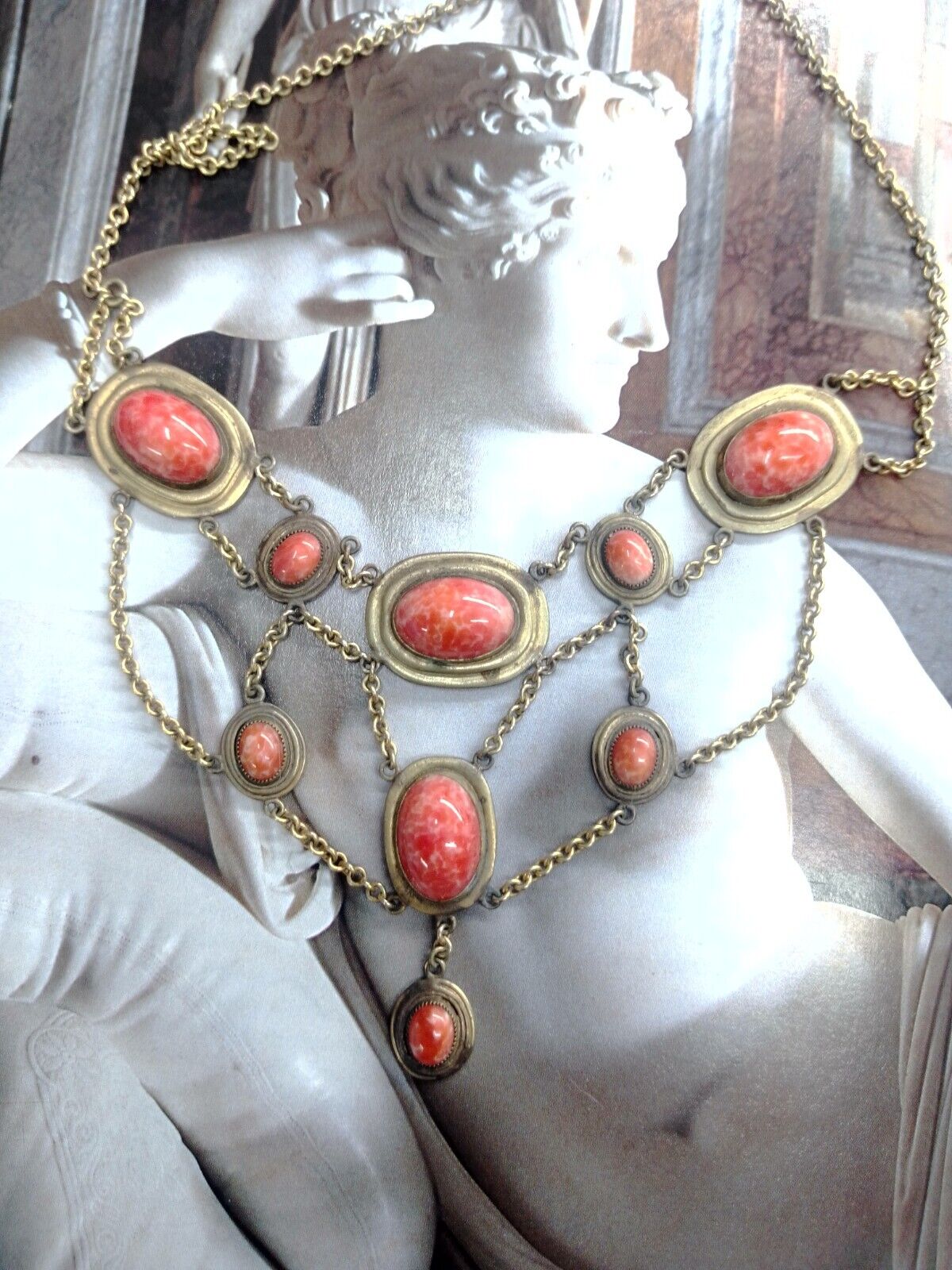 Gorgeous Antique Art Deco Faux Coral Necklace (Gl… - image 1