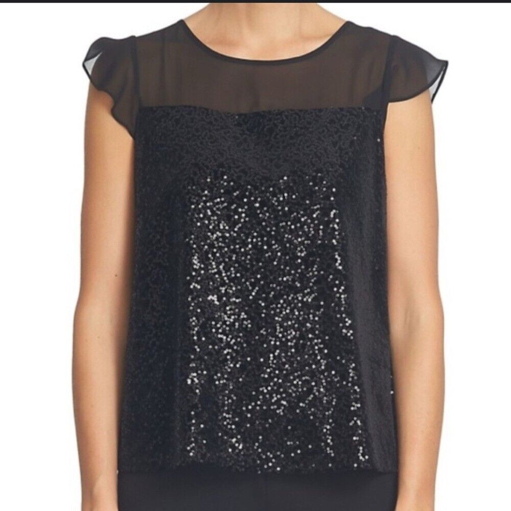 CeCe by Cynthia Steffe Black Sequin Flutter Festi… - image 1