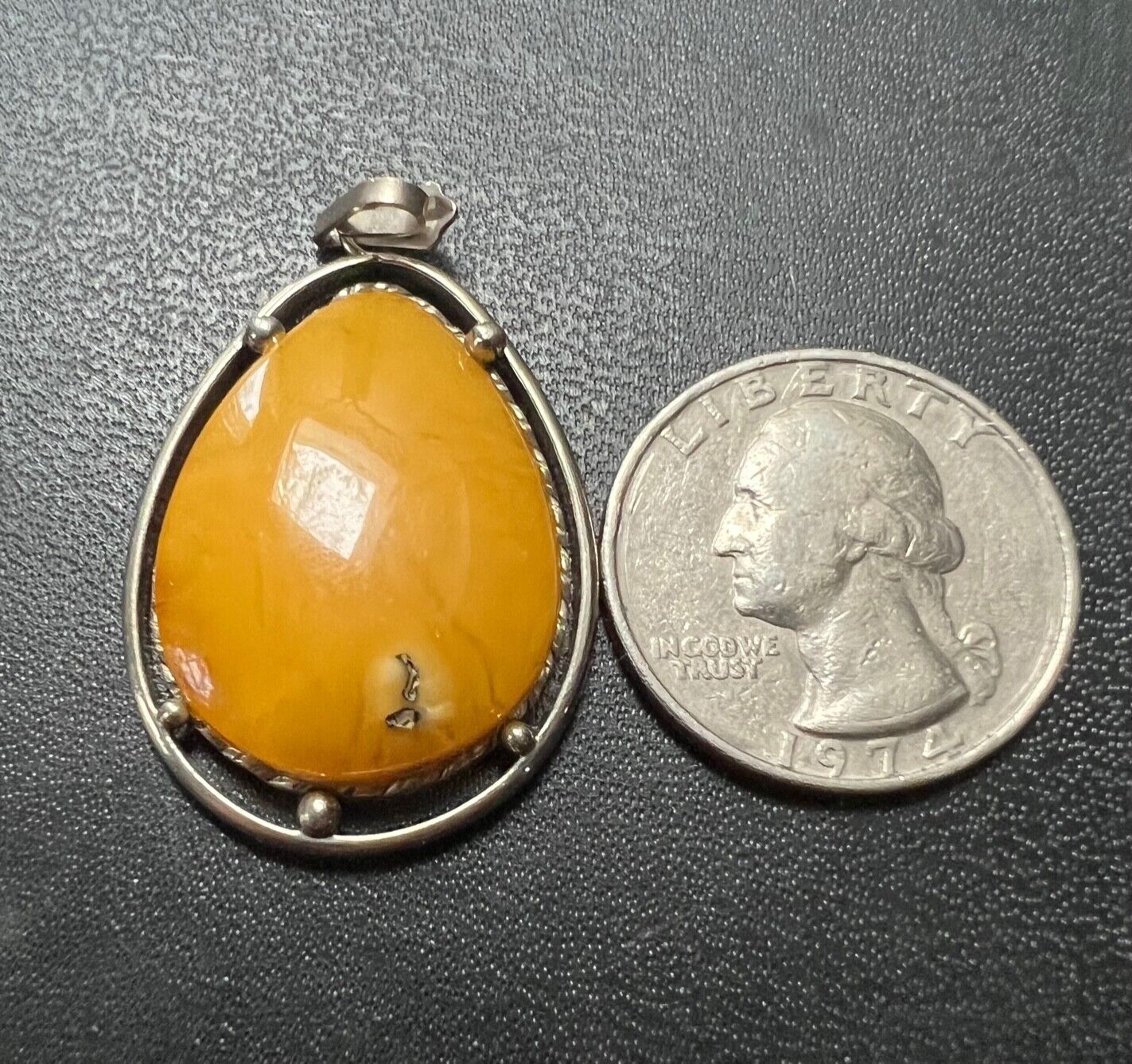 Rare Vintage Yellow Baltic Amber Pendant from Lat… - image 6