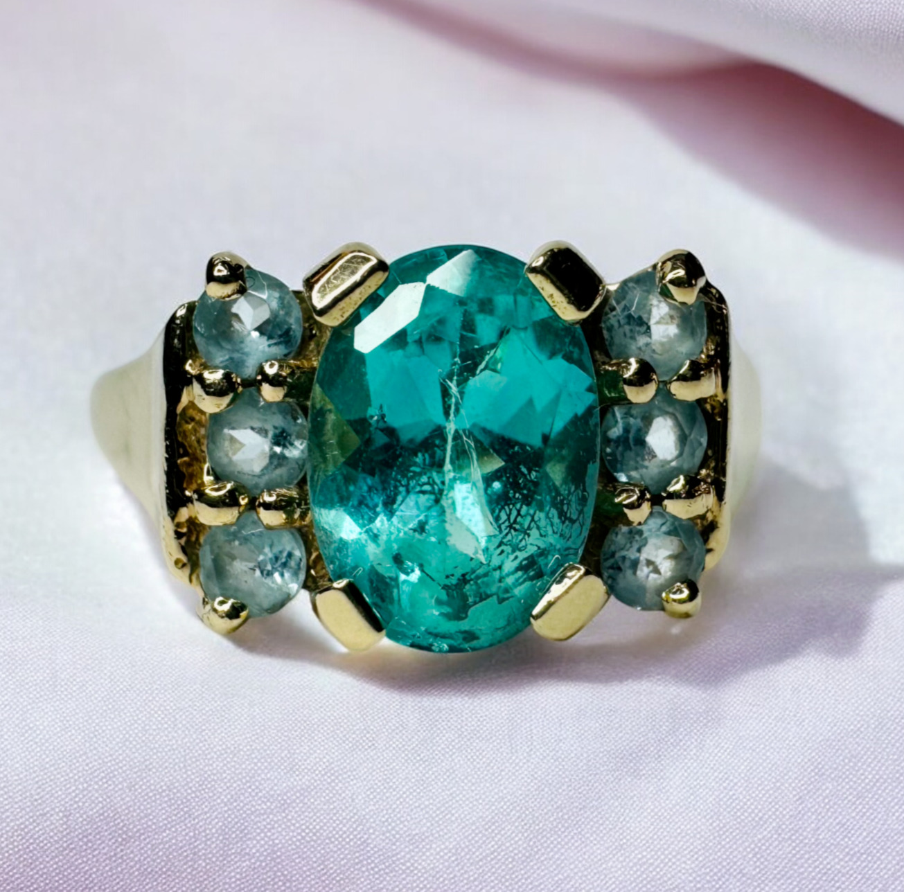 VINTAGE- 10K Gold- Natural Paraiba Apatite Ring -… - image 2