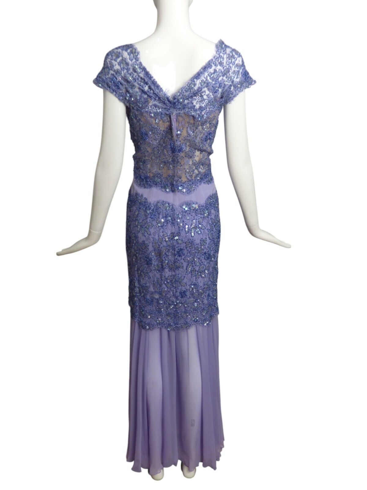 1990s Lilac Beaded Lace Gown, Size 8 - image 3