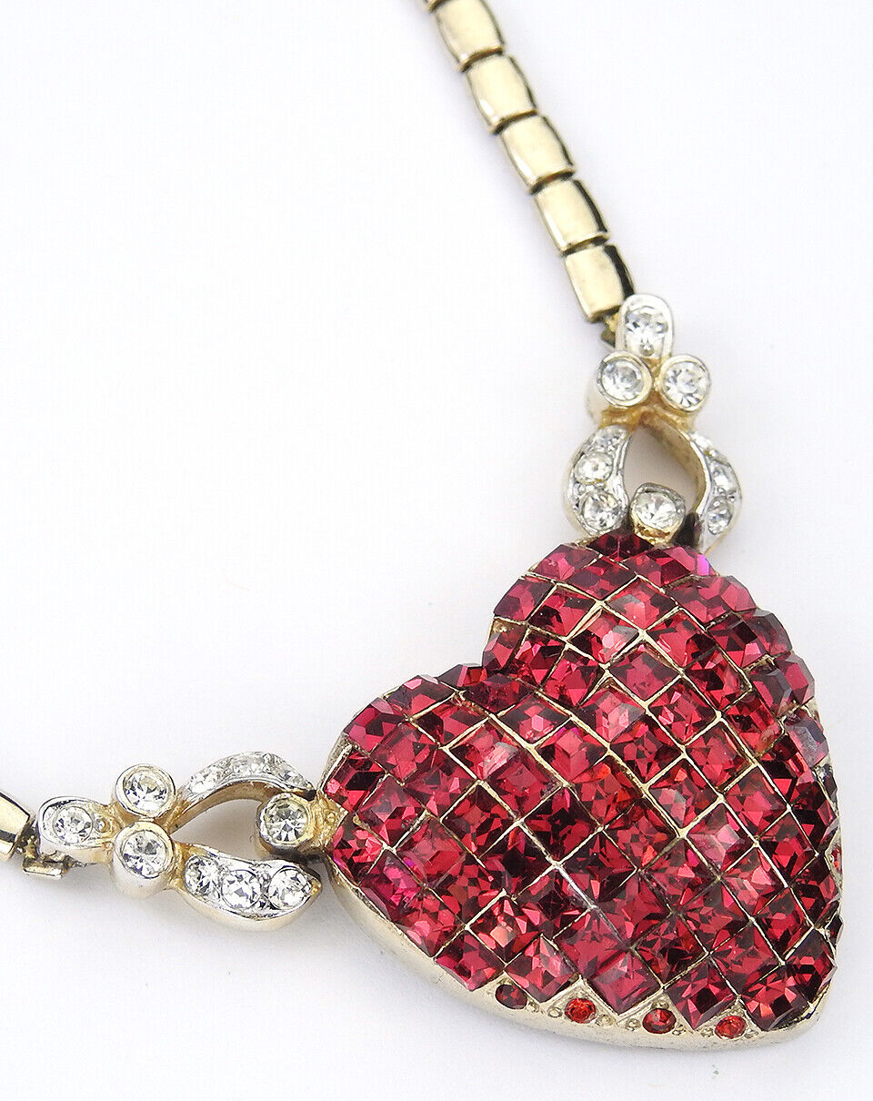 Corocraft Gold Pave and Invisibly Set Ruby Heart … - image 5