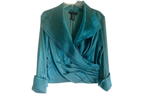 Vintage Cachet Blouse Size 10 Teal Color Faux Wra… - image 1