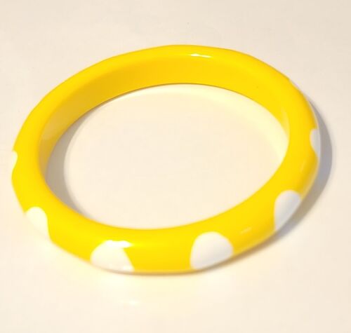 Vintage Yellow & White Polka-dot Bangle Bracelet-… - image 1