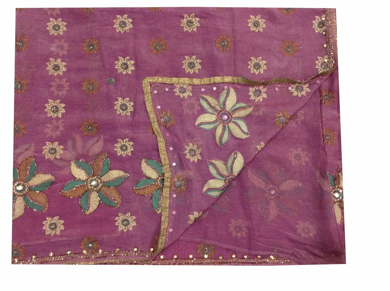 Om Vintage Indian Sari Georgette Hand Beaded Purp… - image 12