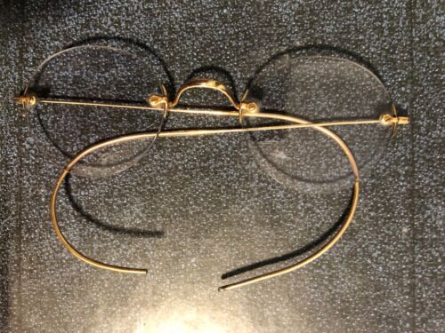 Antique Rimless Glasses Gold Tone Wire Temples Ar… - image 1