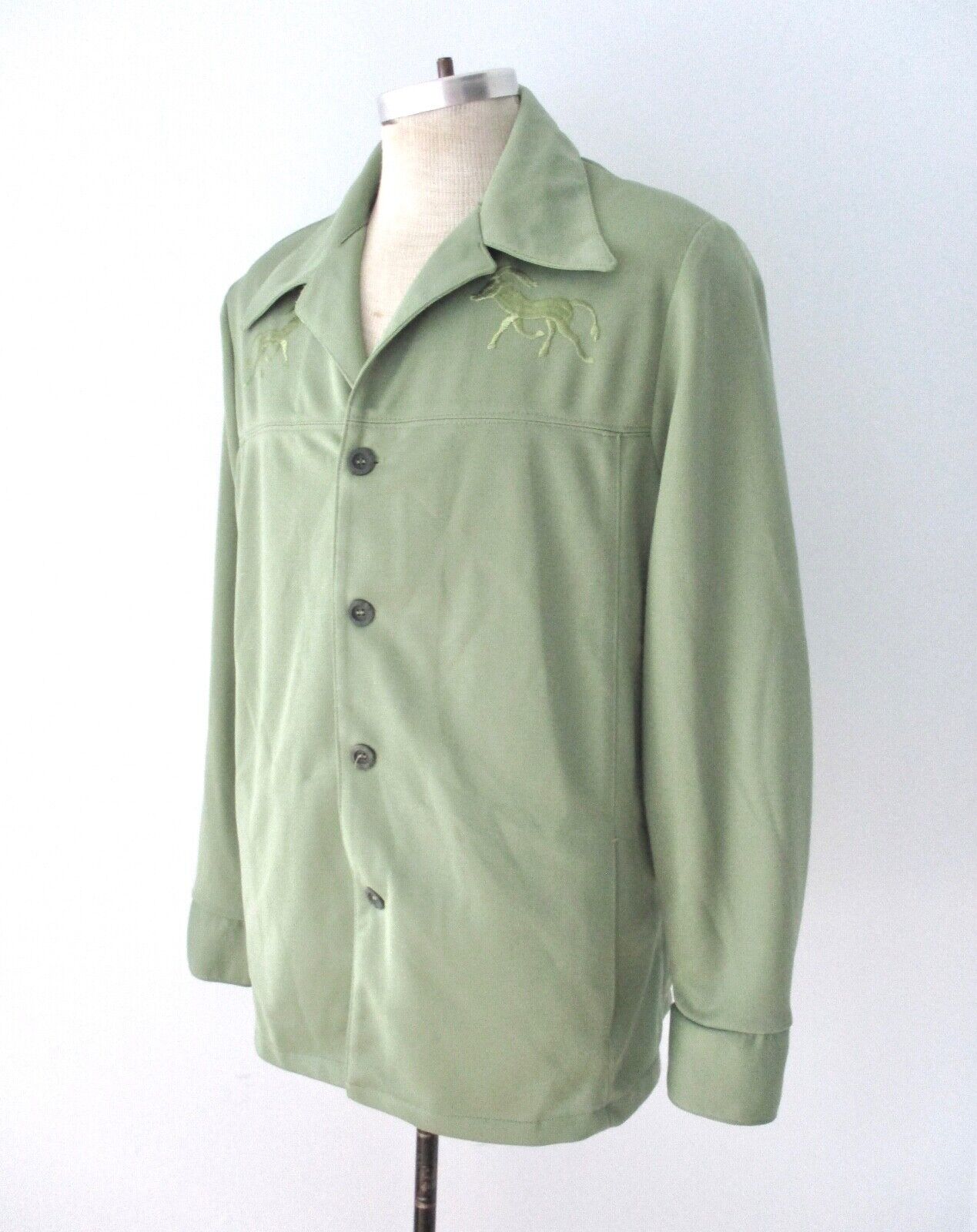 Vtg 70s sage green poly knit leisure jacket embro… - image 2