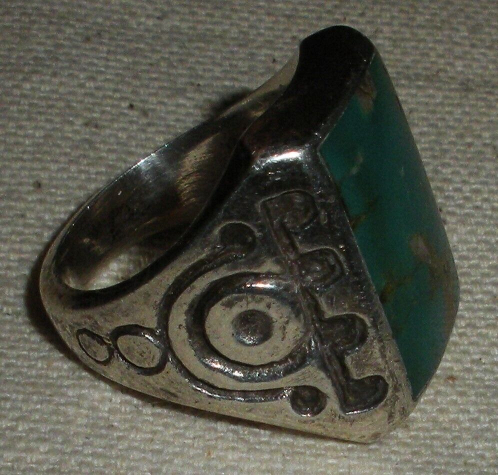 VINTAGE NAVAJO TURQUOISE EARLY STAMPWORK STERLING… - image 5