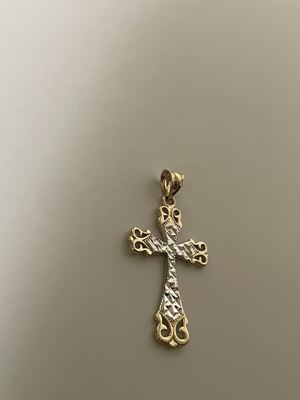 14k Two Tone Gold Cross Pendant - image 2