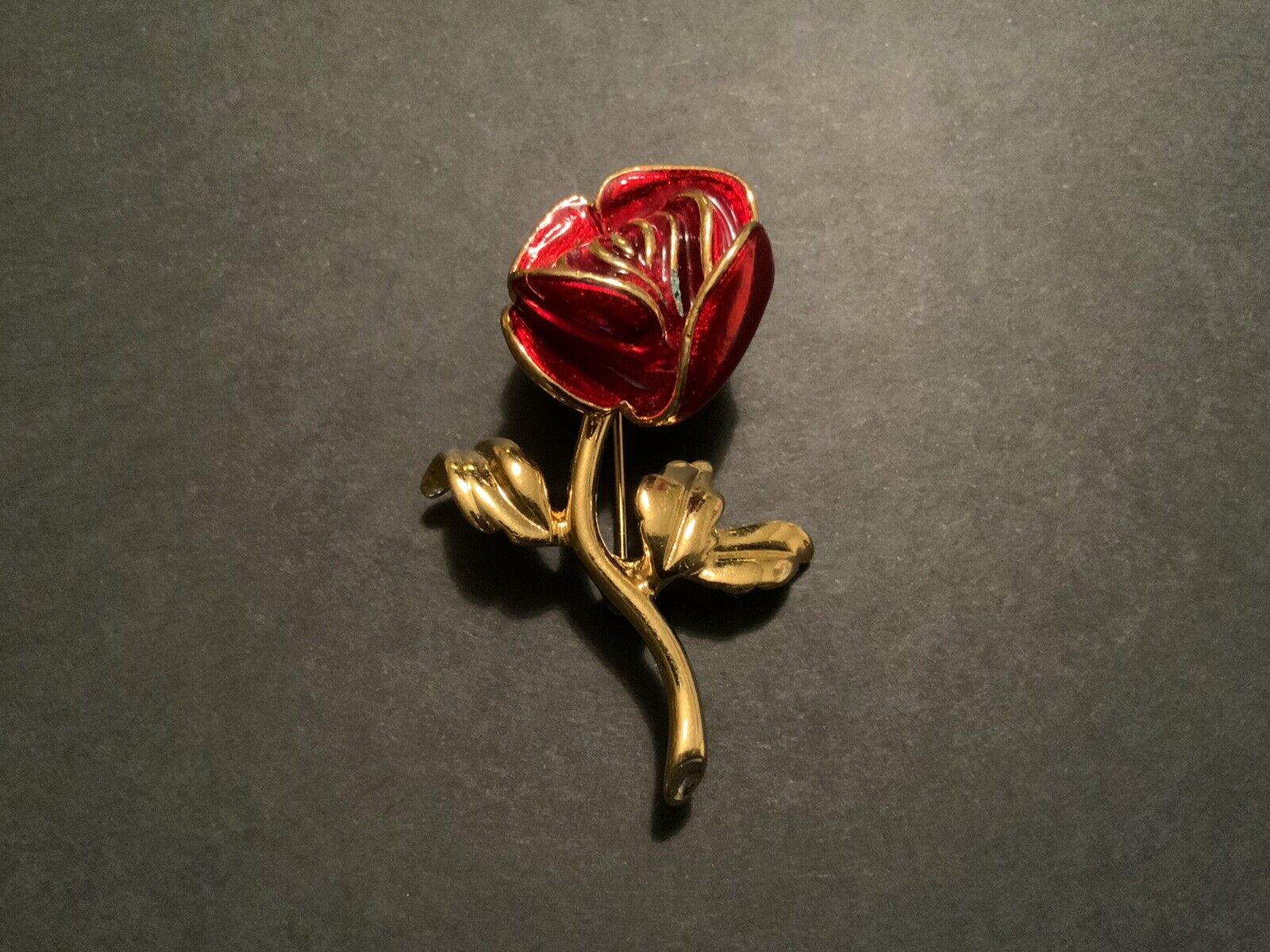 Joan Rivers Vintage Red Enamel gold tone Rose Bro… - image 1