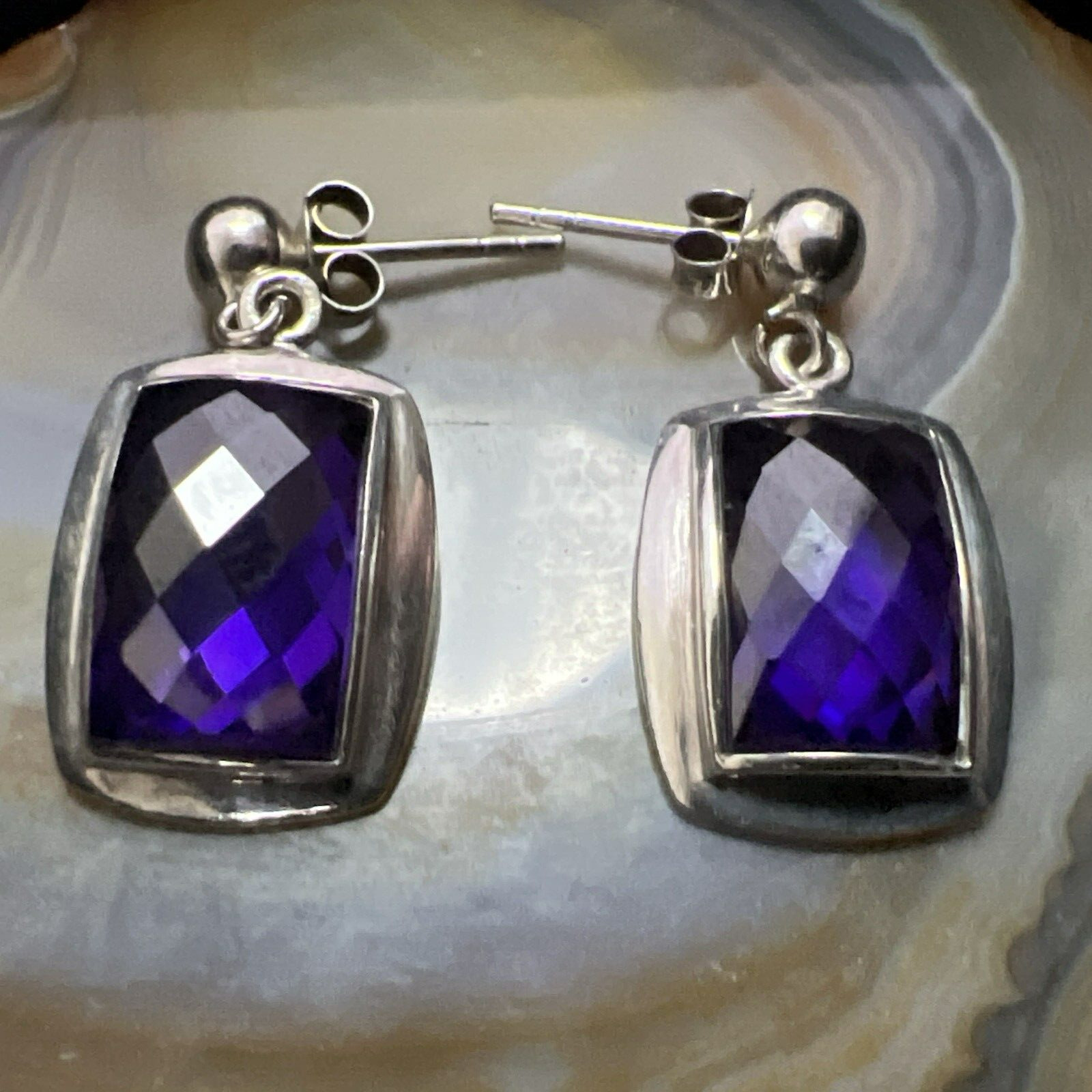 925 Sterling Silver ~ Faceted Amethyst Bezel VTG … - image 1