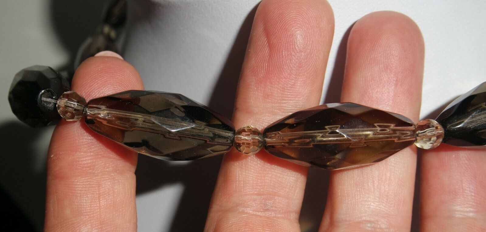 Vintage Art Deco Czech Smoky Crystal Faceted Huge… - image 5