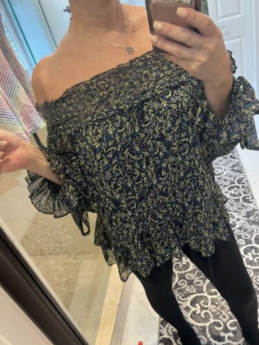 CECE Off The Shoulder Floral Print Top Floral Blue