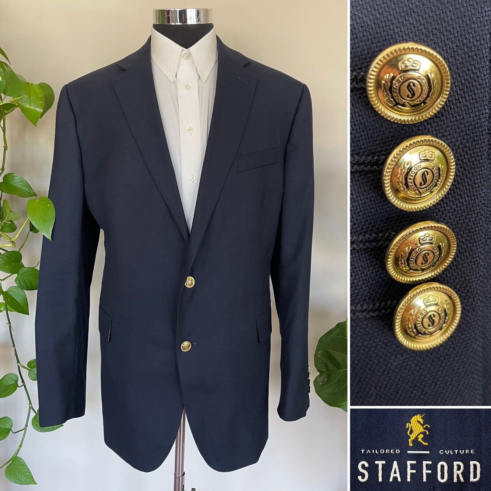 Stafford Executive Mens Gold Buttons Blazer Navy … - image 1