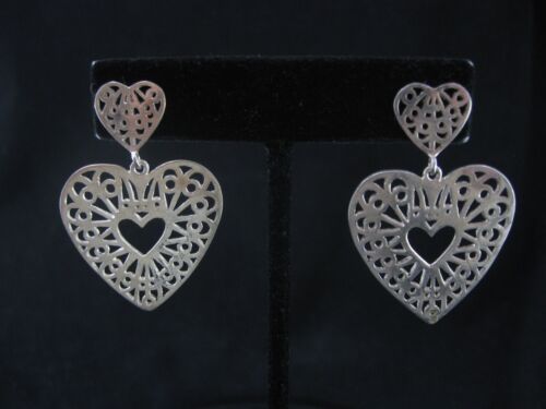 Cut Out Heart Sterling Silver 925 Dangle Earrings - image 1