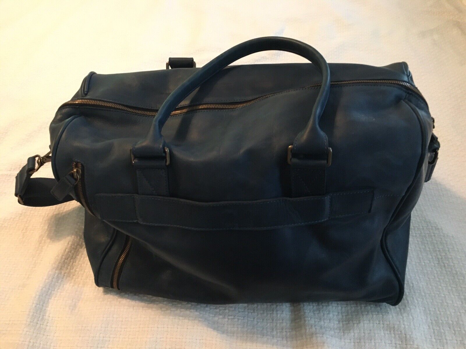 MOORE & GILES Blue Leather BOOKER CABIN Duffel Ov… - image 7