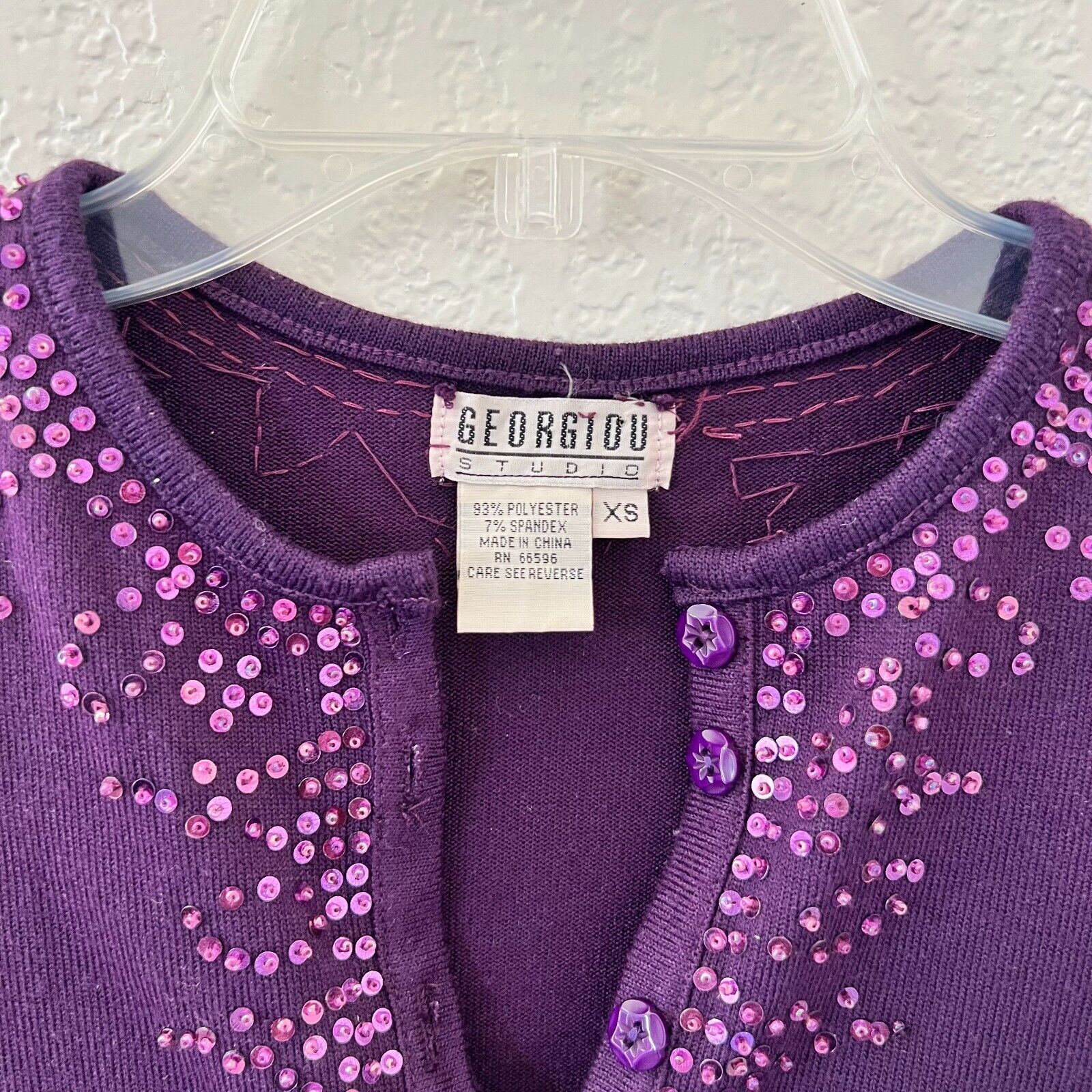 Y2K Georgiou Womens Purple Knit Beaded Sequin Fai… - image 3