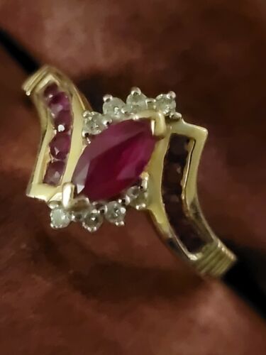 14K Garnet Ring Marquise Yellow Gold Diamond Accen