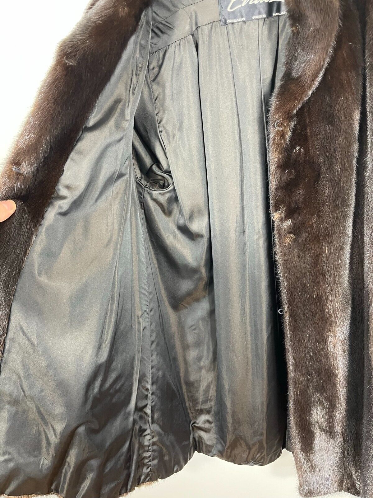 Classic MINK fur jacket BLACK Large coat 34" leng… - image 2