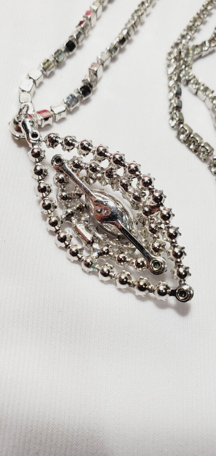 Vintage Silver Rhinestone Pendant Necklace 17" - image 7