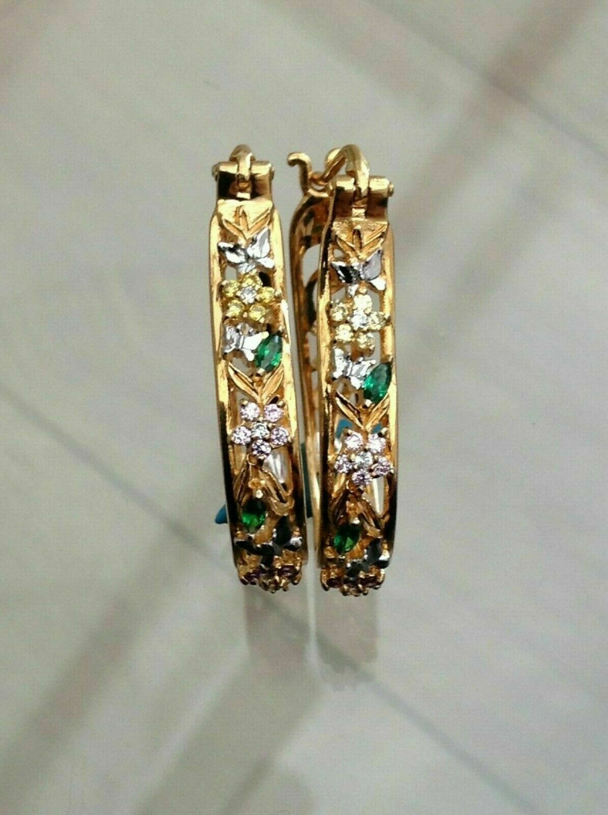 Elegant Oval Gold Ring Shaped Earrings Emerald St… - image 2