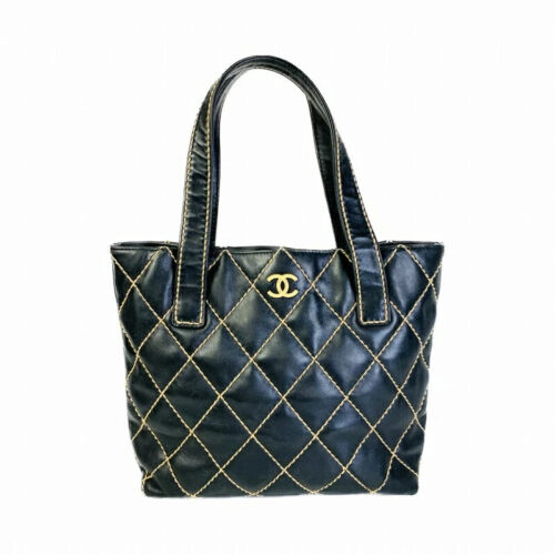 CHANEL Wild stitch Leather Tote Bag Black Authent… - image 1