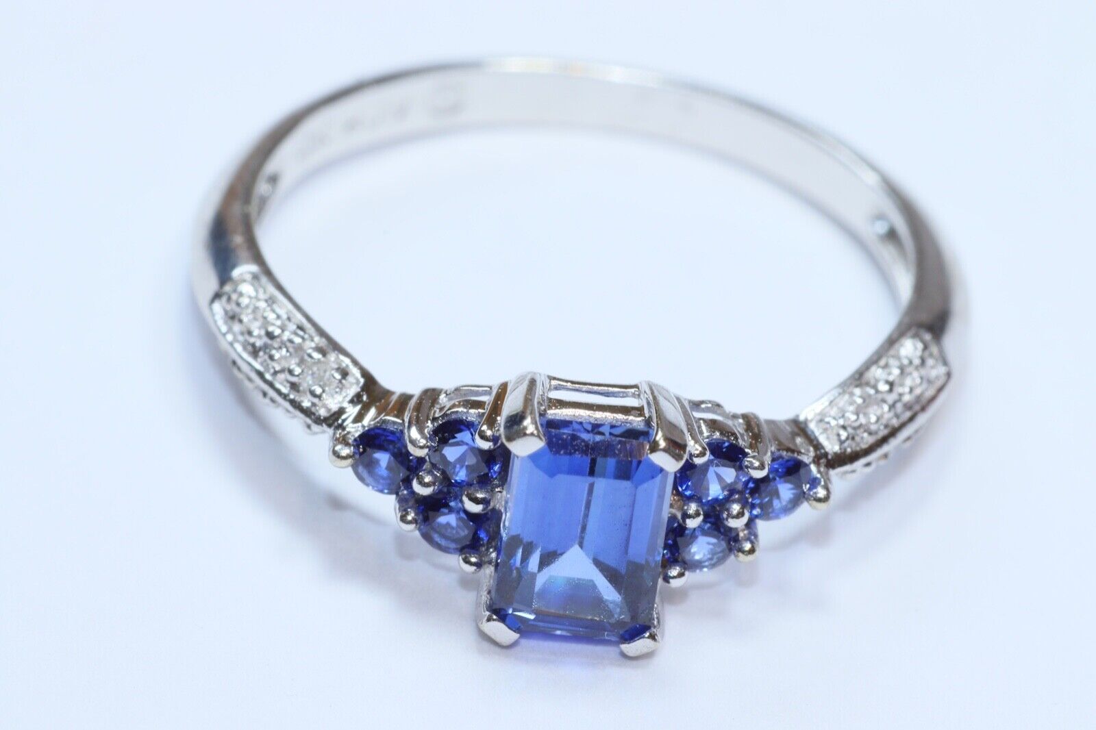 Sapphire 10k White Gold Engagement Ring - image 1