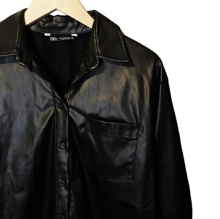 Zara Faux Leather Button Down Shirt Jacket Shacke… - image 4